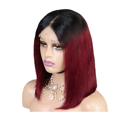 sengpan 1B/Burgundy Straight Bob Wig Ombre Red With Dark Roots 1B/99J Wig Free Part Straight Short Bob Wig Colored Wigs (Ombre 99J Wig) 