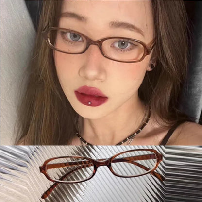 Lianfudai 2024 Girls Y2K Red Green Frame Glass Retro Oval Glasses Eyewear Decorative Computer Anti-blue Eyeglasses with Seaside Driving