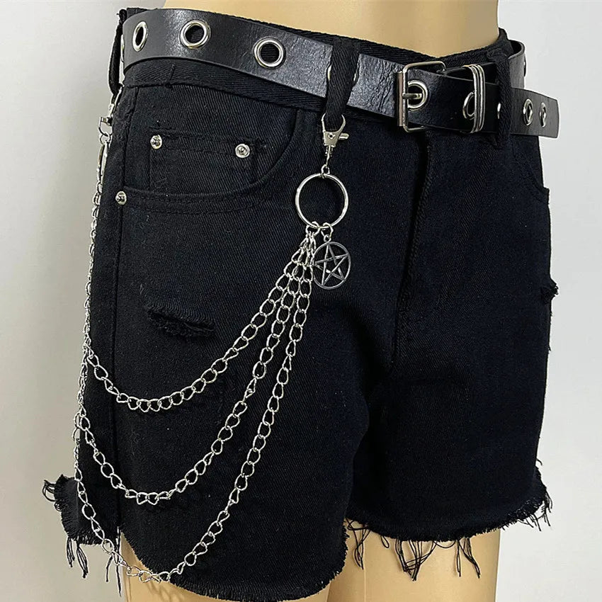 sengpan Hip Hop Vintage Car Jeans Pants Key Chain Ring For Women Men Hip Hop Multilayer Star Tassel Chain Pendant Chain For Bag