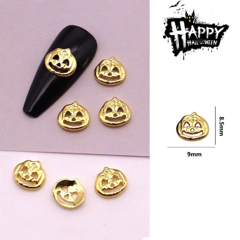 sengpan 10pcs/Pack Metal Halloween Collection Nail Art Decorations Pumpkin Skeleton Spider Skull Shiny Rhinestone Charm Nail Accessories