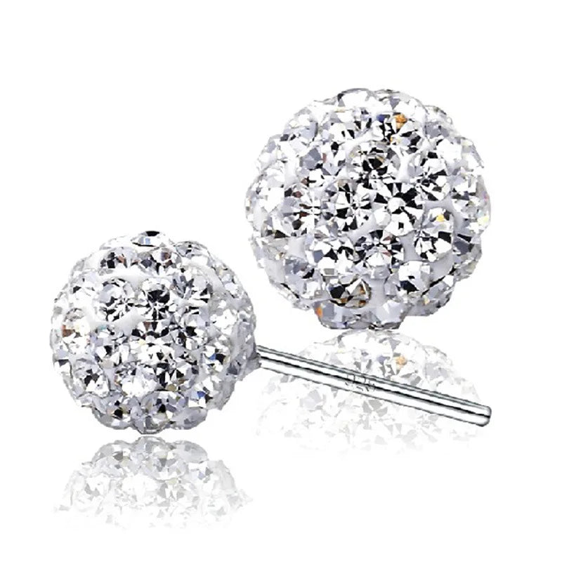 sengpan 6/8/10mm White S925 Stamp Plata Color Earrings Micro Disco Balls Crystal Stud Earring Safe To Skin Women Jewelry Wholesale