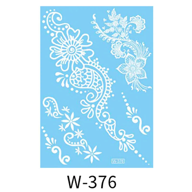 sengpan White Henna Lace Temporary Tattoos For Women Henna Design Stickers for Hand Hena Tattoo Waterproof Wedding Decoration