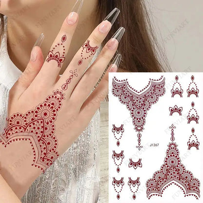 sengpan Brown Henna Tattoos Women Waterproof Temporary Henna Sticker for Hand Fake Tattoo Body Art Lace Mehndi Hena Tatoo