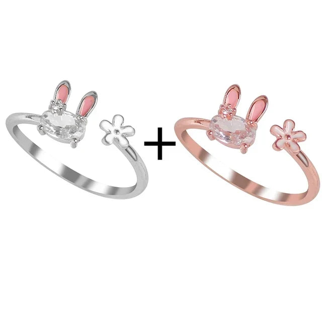 sengpan Cat Ear Finger Rings Open Cute Footprints Ring For Women Girl Pearl Hollow Geometric Gift Adjustable Fine Jewelry Accessories