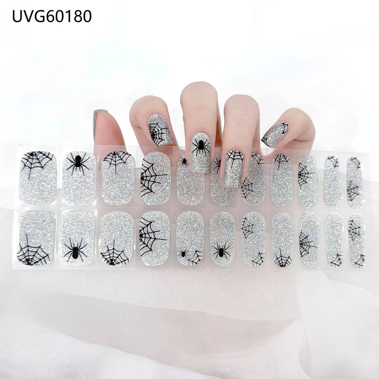 Lianfudai 2024 Halloween Semi-cured UV Gel Nail Stickers Pumpkin Skull Full Cover Gel For UV Lamp Gel Nail Strips Press On Nail Decal