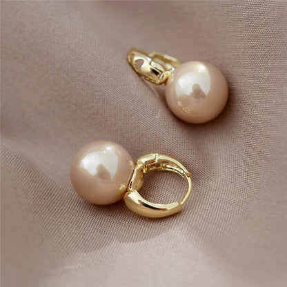 Lianfudai New Cute Pearl Studs Hoop Earrings for Women Gold Color Eardrop Minimalist Tiny Huggies Hoops Wedding Fashion Jewelry