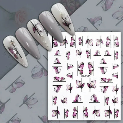 sengpan Simple Flowers 3D Nail Stickers Spring Summer Blossom Floral Tulip Fruit Nail Art Decals Adhesive Sliders Manicure Decorations