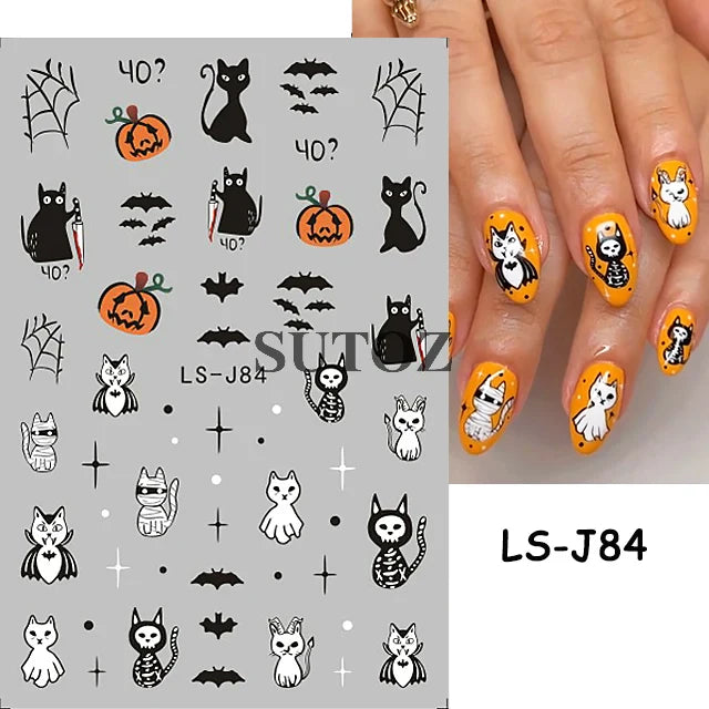 sengpan Spider Nail Art Stickers Halloween Design Ghost Skull Spider Webs Pumpkin Nail Decors Y2K Diamond Charms Manicure Decals GLJI-DZ