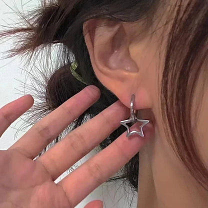 sengpan New Goth Harajuku Vintage Punk Star Metal Hoop Earrings For Women Egirl Removable Simple Trendy Aesthetic Jewelry Y2k Accessorie