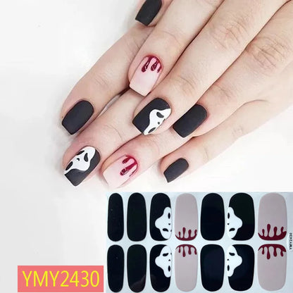 sengpan Baking Free Halloween Nail Stickers Full Sticker Fashion Nail Art Jewelry  Pumpkin Ghost Wholesale Applique Nail Sticker