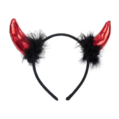 sengpan Elastic Design Headband Plush Devil Horn Headband for Cosplay Parties Halloween Handmade Lightweight Elastic Hair Hoop Accessory