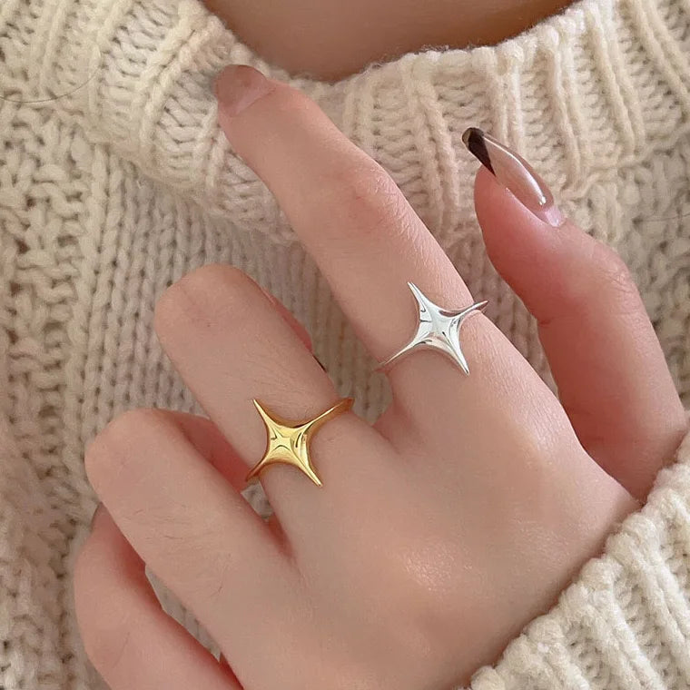 sengpan CLUB 925 Sterling Rings for Women Simple Geometric Handmade Irregular Retro Ring Gold Star Fashion Allergy For Birthday Gift