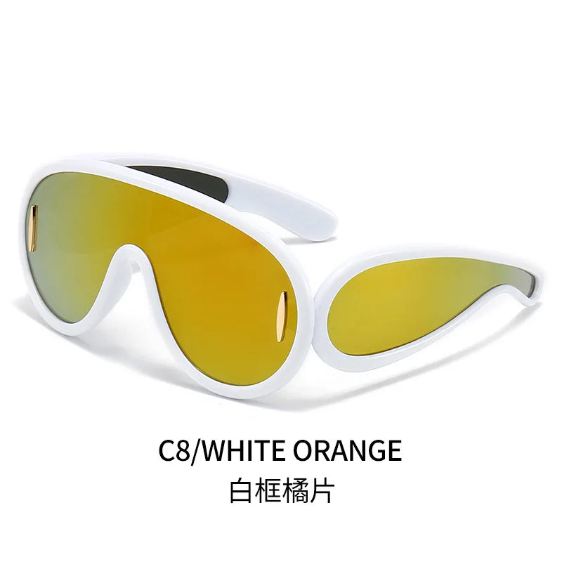 Lianfudai New Fashion One Piece Big Frame Goggles Oversized Oval Sunglasses Women Men Trendy Hip Hop Sun Glasses