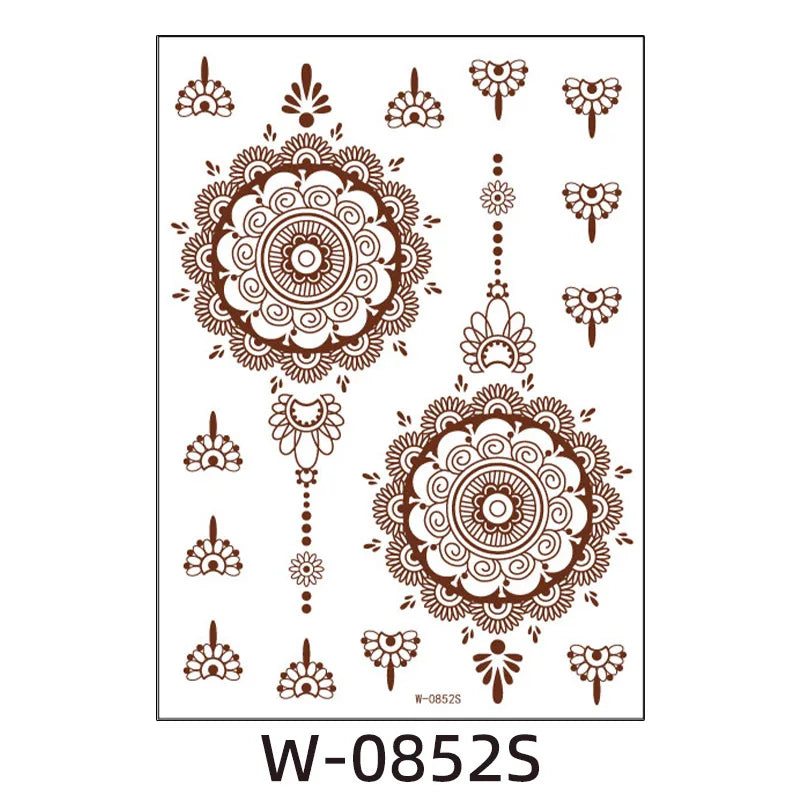 sengpan Waterproof Temporary Brown Henna Tattoo Stickers Chest Lace Mandala Henna Tattoos for Women Diamond Flower Body Art Fake Tatoo