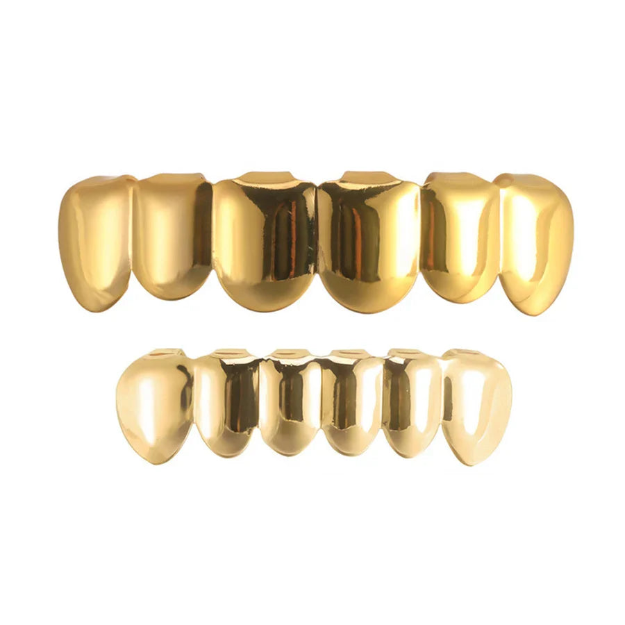 sengpan Gold Color Grillz Set Hip Hop 6/6 Top & Bottom Grills Dental Mouth Punk Teeth Caps Cosplay Party Tooth Rapper Halloween