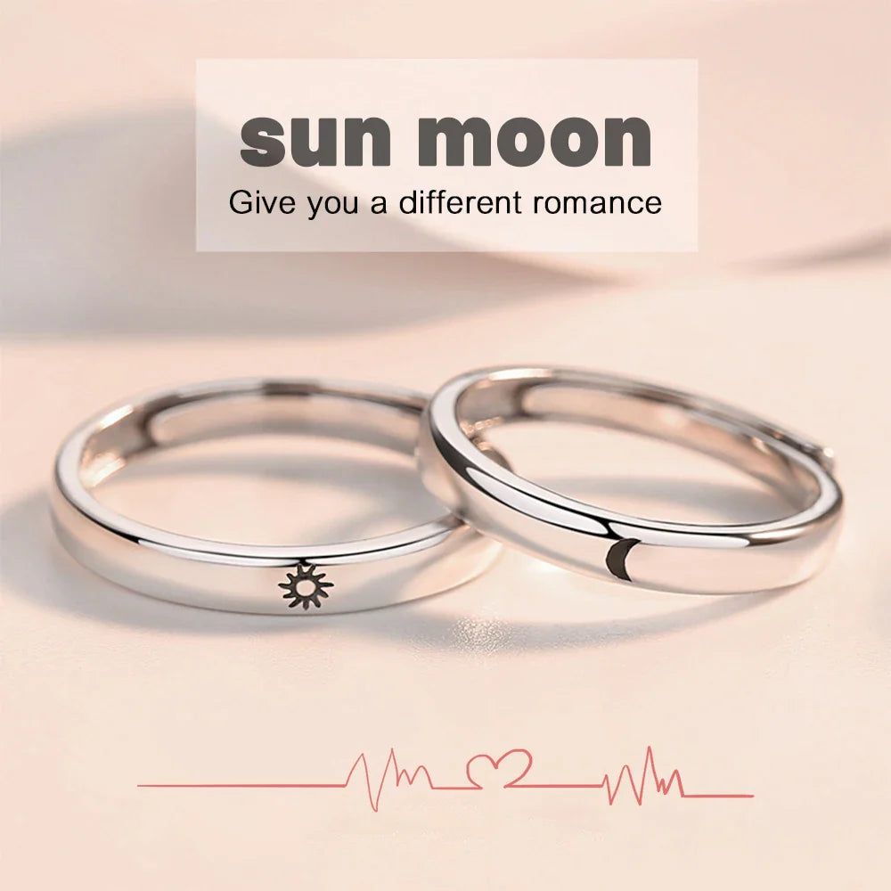 sengpan Sun Moon 2in1 Irregular Match Couple Rings Opening Adjustable Ring Sterling Silver Wedding Ring Jewlery Lover Gift for Friends