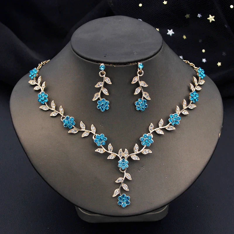 sengpan Rhinestone Bride Jewelry Sets for Women Luxury Flower Choker Necklace Earrings Wedding Dress Bridal Necklace Sets Fashion