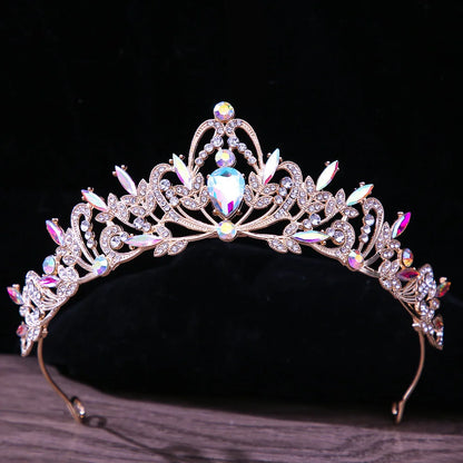 sengpan Baroque Luxury Girls AB Red Green Blue Crystal Bridal Wedding Tiara Crown Bride Queen Headbands Hair Jewelry Accessories