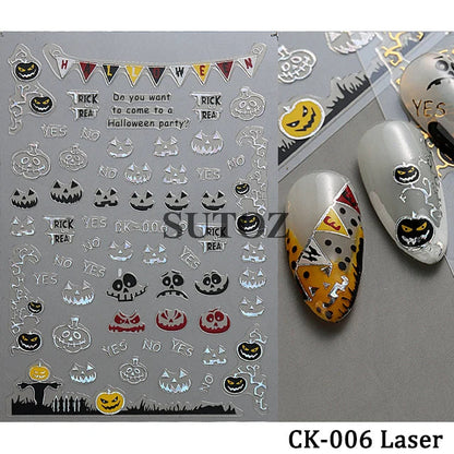 sengpan Pink Pumpkin Nail Art Stickers Halloween Decoration Bat Ghost Design Black Cat Skull Nail Sliders Charms Manicure Decal NLLS-J82