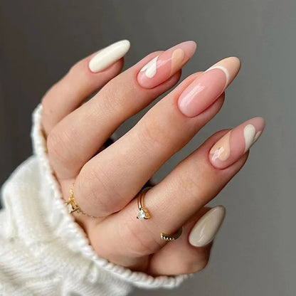 sengpan Simple Stiletto French Fake Nails for Valentine's Day Almond Sweet False Nails with Glue Full Cover Artificial Nails Press On