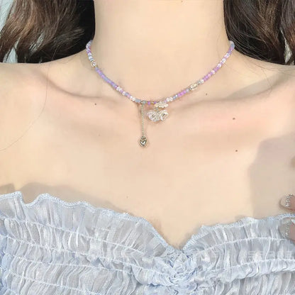 Lianfudai New Korea Summer Lovely Colorful Flowers Daisy Transparent Crystal Beading Strand Short Choker Necklace for Women