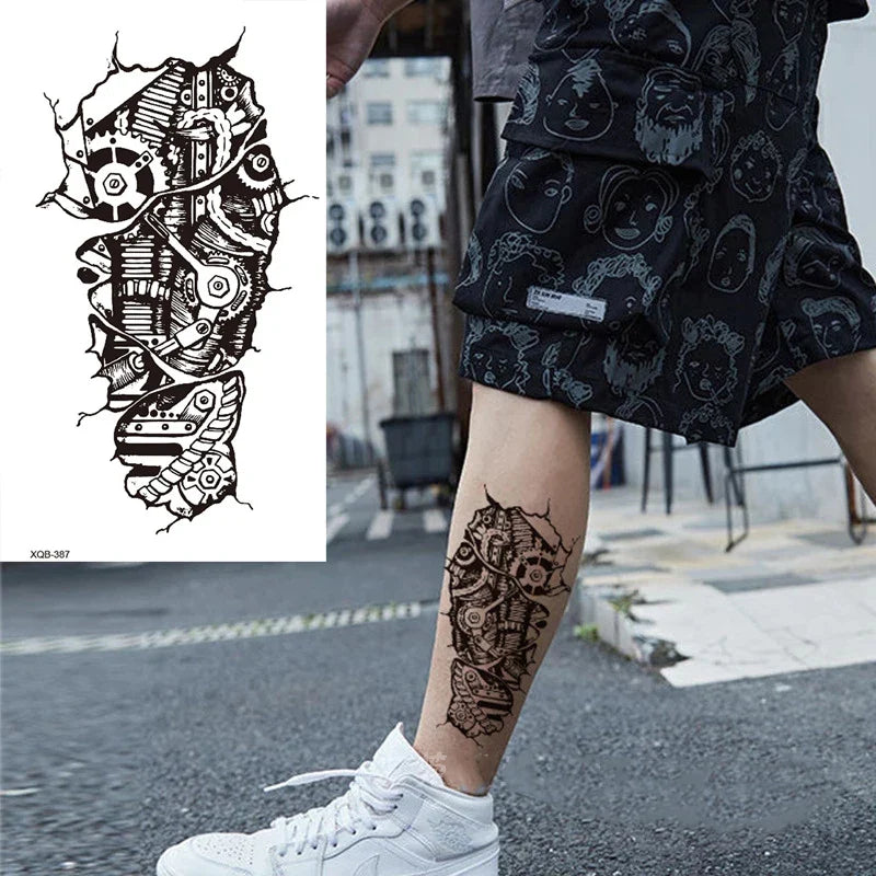 sengpan Black Forest Tattoo Sticker for Men Women Tiger Wolf Death Skull Temporary Tattoo Fake Henna Skeleton King Animal Tatoo Pattern