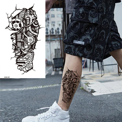 sengpan Black Forest Tattoo Sticker for Men Women Tiger Wolf Death Skull Temporary Tattoo Fake Henna Skeleton King Animal Tatoo Pattern