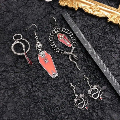 sengpan Dark Gothic Vintage Drop Earrings Bat Coffin Snake Earrings For Women Punk Goth Halloween Fashion Jewelry Lolita Accessories