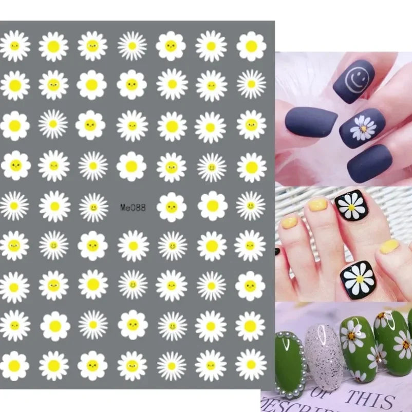 sengpan Simple Flowers 3D Nail Stickers Spring Summer Blossom Floral Tulip Fruit Nail Art Decals Adhesive Sliders Manicure Decorations