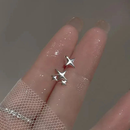 sengpan Stamp Silver Color Star Stud Earrings Women Girl Gift Cute Asymmetry Simple Earring Jewelry