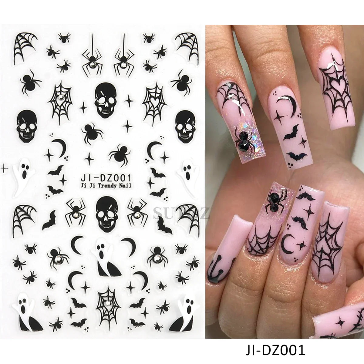 sengpan 5D Embossed Ghost Nail Art Stickers Halloween Cartoon Pumpkin Skull Nail Decals Spider Web Daisy Sliders For Manicure NTJI-5D131