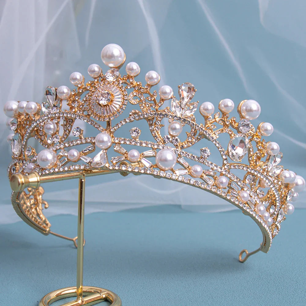 sengpan Bridal Tiara Hair Crown Wedding Women Accessories Elegant Bridal Pearl Headdress Hair Ornaments Hairbands Girls Hair Jewelry