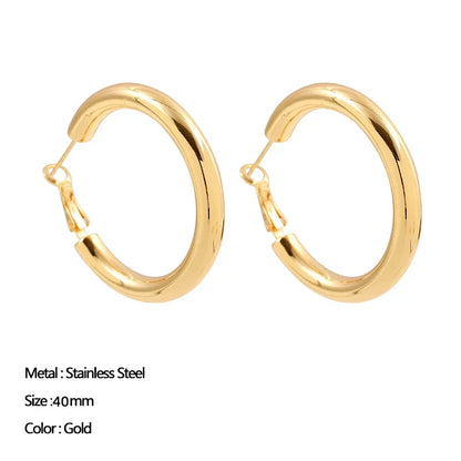 sengpan Classic Stainless Steel Ear Buckle for Women Trendy Gold Color Small Large Circle Hoop Earrings Punk Hip Hop Jewelry Accessories