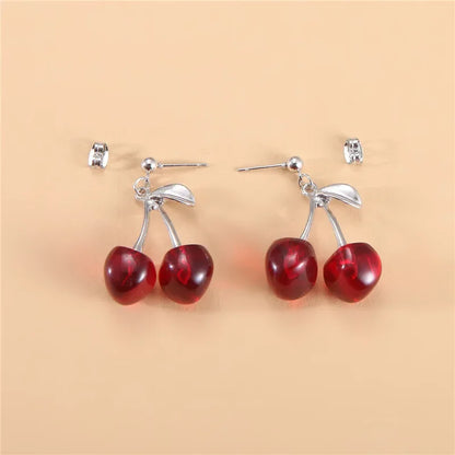 sengpan New Sweet Summer Red Transparent Cherry Fruit Fashion Long Ear Nail Earrings Fashion Black Anime Earring for Women Party Jewelry