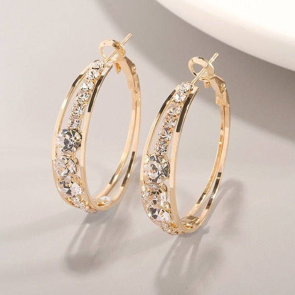 sengpan Shine Gold Color Women Earrings Fashion Smooth Hoop Earrings for Women Engagement Wedding Jewelry Gift