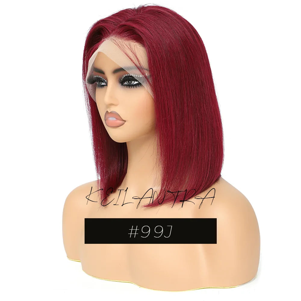 sengpan Rose Pink Short Colored Bob Human Hair Wigs Brazilian 13X4 Straight Lace Front Wigs Transparent Lace Pre Plucked Glueless Wig