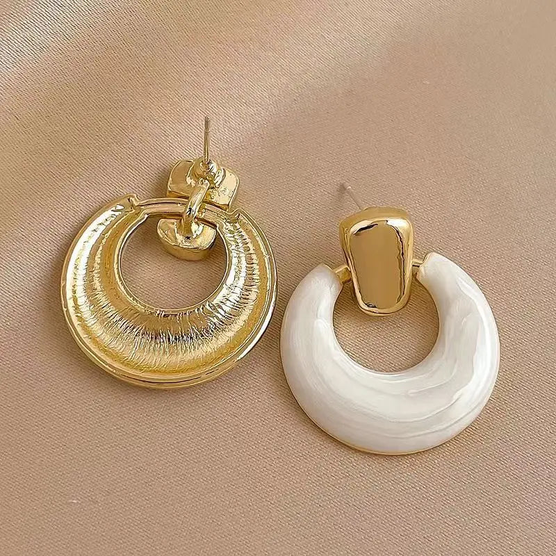 sengpan Exquisite Geometry Dripping Oil Earrings Trend Temperamental Big Circle Eardrop Euro-American Style Jewelry Gift