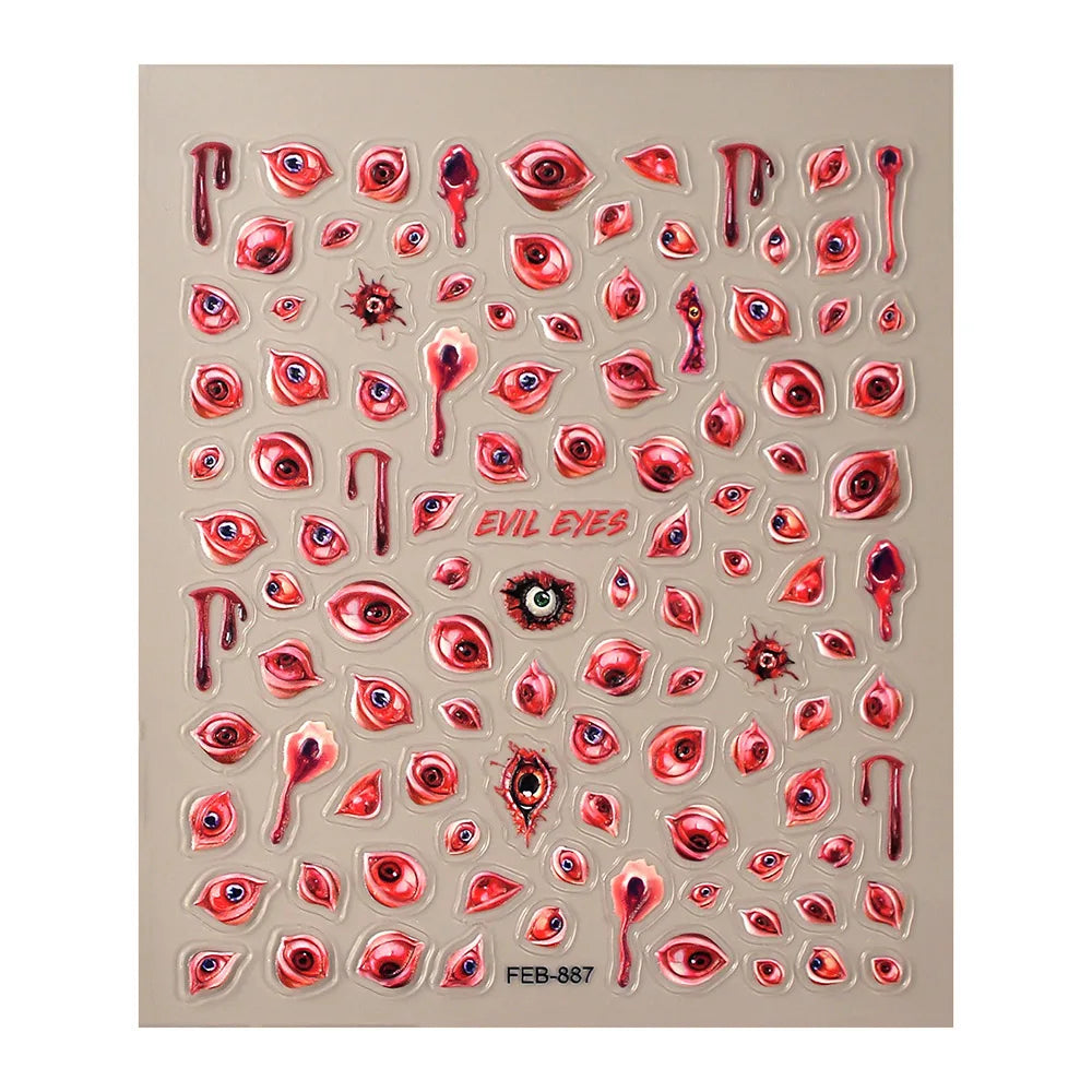 sengpan Halloween Sticker for Hands Custom Graphic Design Red Blood Scar Soft Relief Decals Manicure Nail Art Paper FEB-889