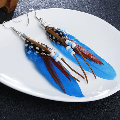 sengpan Indian Feather Boheimia Jewelry Bohemian Long Feather Earrings Eardrop For Women