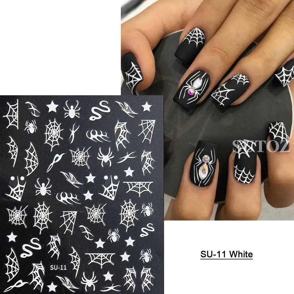 sengpan 5D Embossed Ghost Nail Art Stickers Halloween Cartoon Pumpkin Skull Nail Decals Spider Web Daisy Sliders For Manicure NTJI-5D131