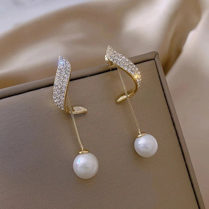 Lianfudai New white boho imitation pearl round circle hoop earrings female gold color big earrings korean jewelry statement earrings