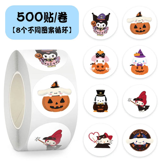 sengpan 500pcs/Roll Halloween Sanrio Cute Cartoon Sealing Sticker DIY PVC Laptop Decals Decoration Stiker Reward Gift Toys