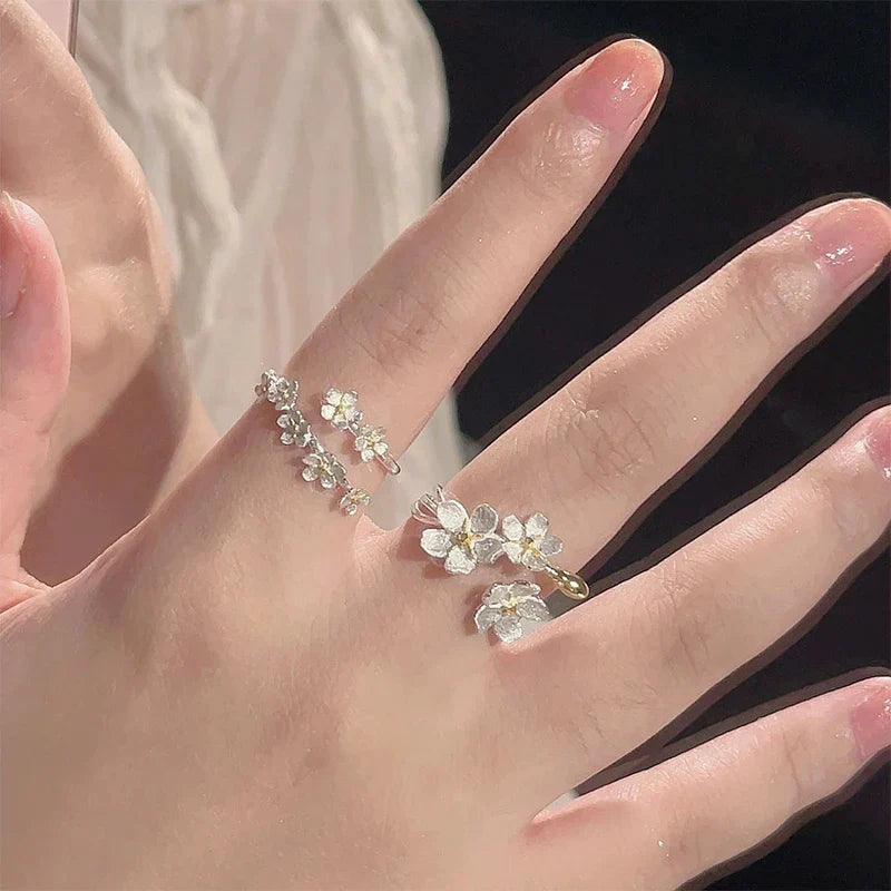 sengpan Unique Delicate Flower Opening Adjustable Rings For Women Silver Color Minimalist Finger Ring Engagement Jewelry Female Gift