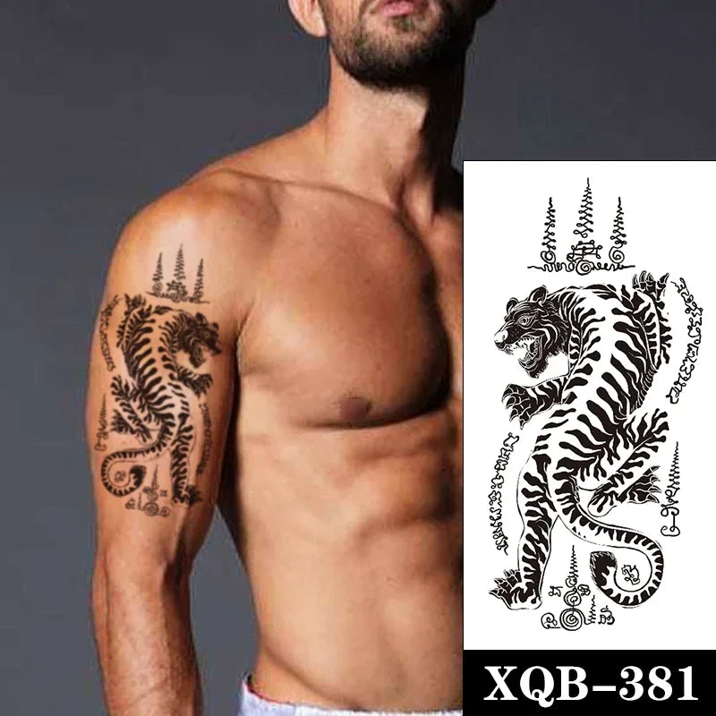 sengpan Waterproof Temporary Tattoo Sticker Black Realistic Tiger Line Totem Design Fake Tattoos Flash Tatoos Arm Body Art for Women Men