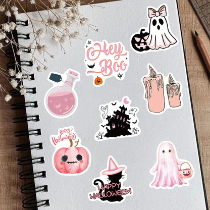 sengpan 50pcs Pink Kawaii Halloween Stickers Cartoon Cute Horrible Decals For Kids Water Bottle Laptop Luggage Skateboard Wall Stickers