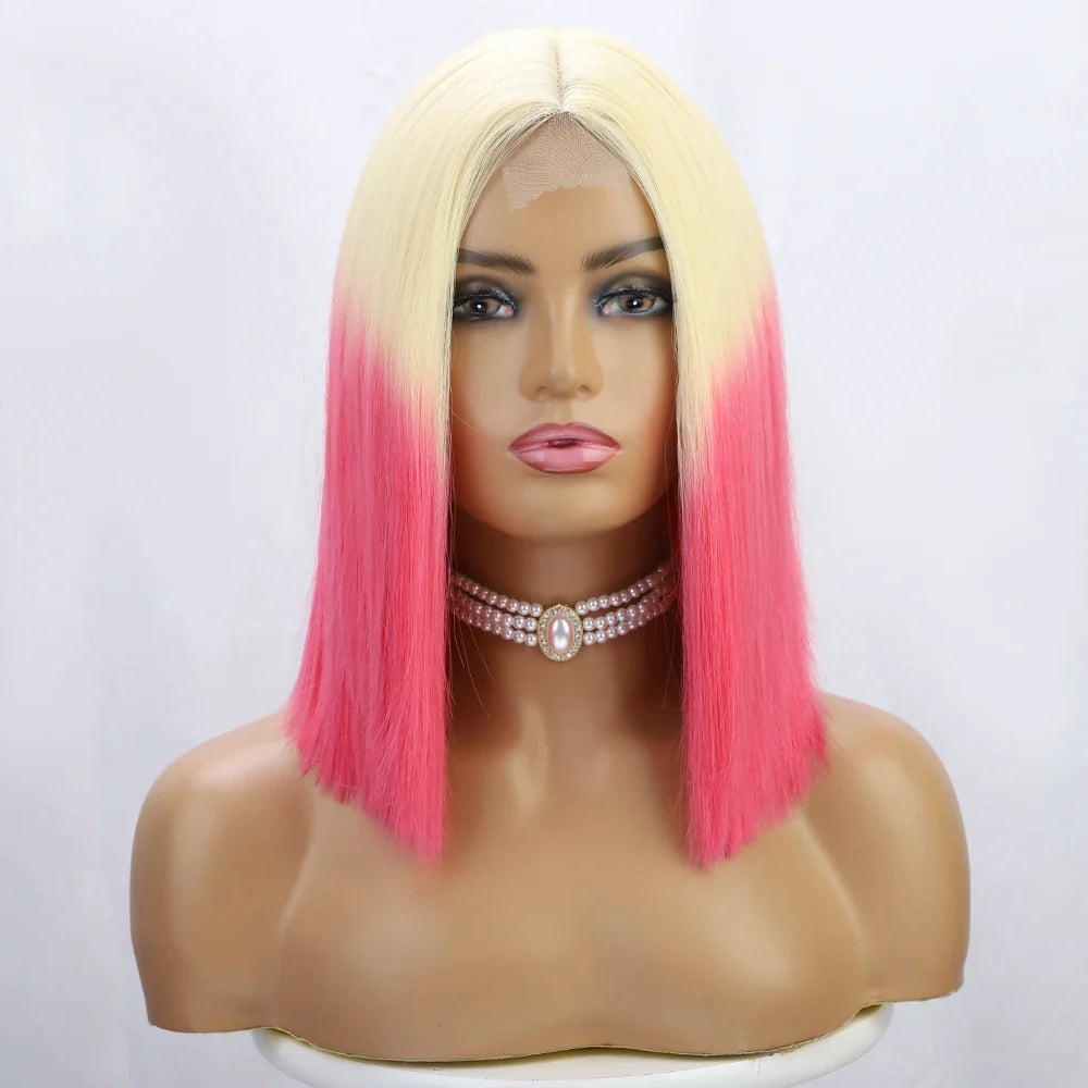 sengpan Red Bob Wig for Women Short Straight Middle Part Wigs Cosplay Party Synthetic Heat Resistant Fake Hair Shoulder Length Wig