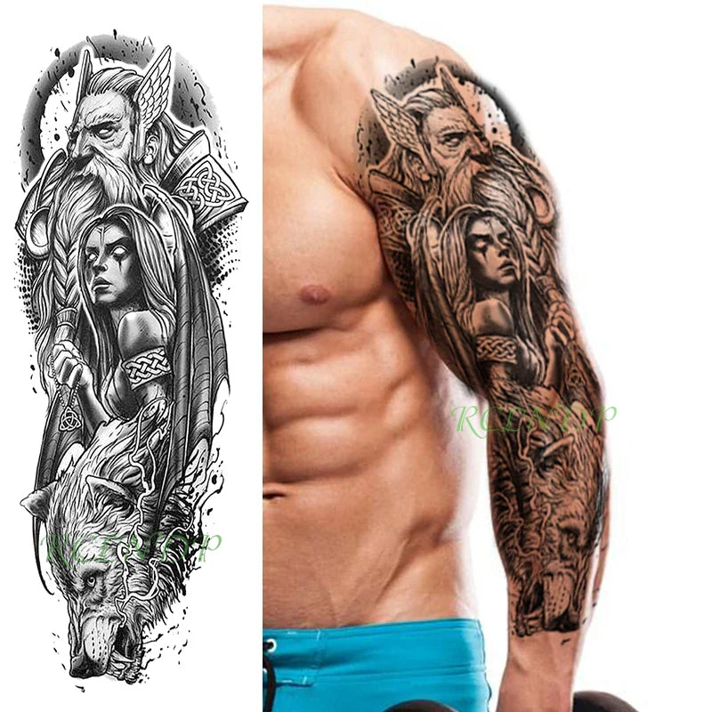 sengpan Waterproof Temporary Tattoo Sticker Anubis Ancient Egypt Greece Zeus Eye Full Arm Fake Tatto Flash Tatoo Sleeve for Men Women