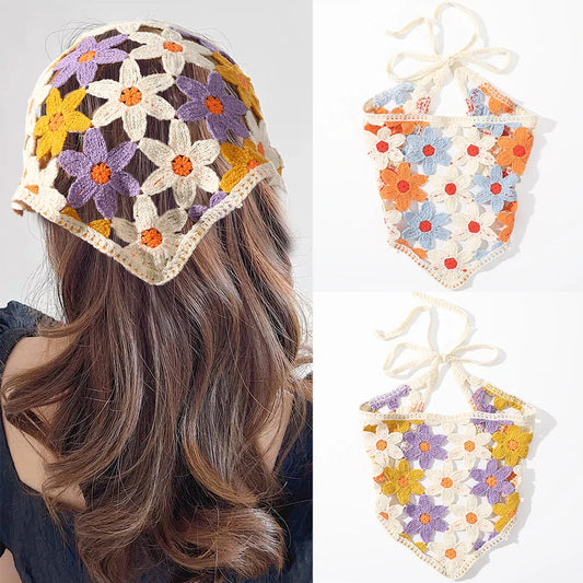 sengpan Molans Knitted Triangle Scarf Headbands Women Hollow Flower Korean Hair Band Turban Bandana Headwarp Fashion Hair Accessories