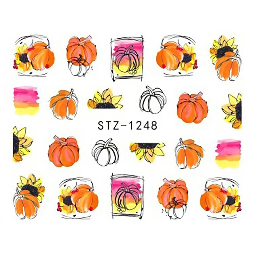 sengpan 5pcs Halloween Pumpkins Nail Art Water Decals Stickers Mummy Ghost Fake Nail Accessories DIY Nail Stickers Spiders Web