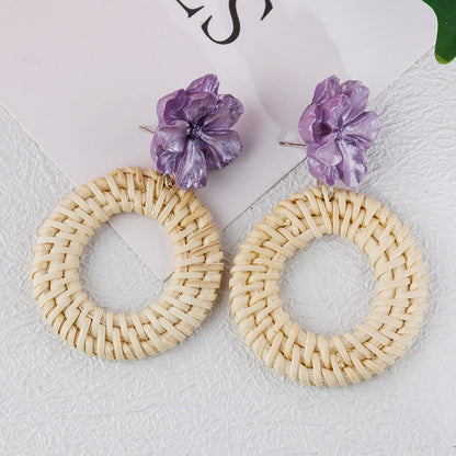 sengpan Multiple 27 Style Korea Handmade Wooden Straw Weave Rattan Vine Braid Drop Earrings New Fashion Geometric Long Earrings